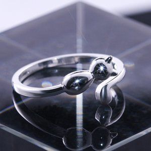 "925 Silver Plated Romantic Adjustable Cute Cat Ring, GPMB1391